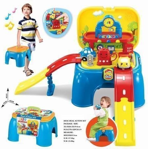 Toy Set for Kids. Plays Music, Miniture Cars and Gas Station 12 pieces.