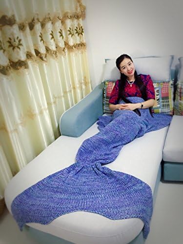 Mermaid Tail Blanket Crochet and Mermaid Blanket for Adult Summer Super Soft Sleeping Bags Purple (78"x 39")
