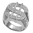 Sterling Silver Men's Ring - Clear CZ - 7mm Band Width - 22mm Face Height - Sizes: 8-12