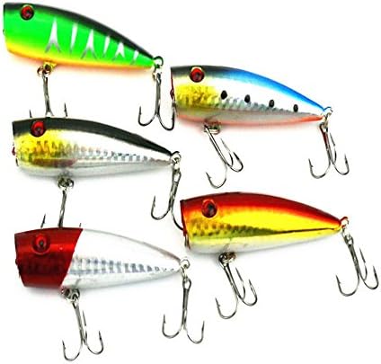 Fishinghappy Lot of 5Pcs 7cm 9g Hard Fishing Topwater Floating Popper Poper Lure Hooks Bait Crankbait Set