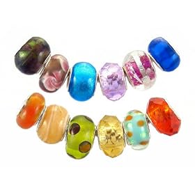 Pandora Style Twelve (12) Piece Charm Bead Set with Murano Style, Lampwork Style and Faceted Glass Style Beads - Fits Pandora, Troll, Biagi and Charmilia - Exact Assortment as Shown (FB100)