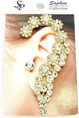 Crystalbella Fashion Celebrity Style Iced Out Over Ear Cuff Rhinestone /8Mm Stud Earrings