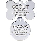 Stainless Steel Pet Id Tags: Bone, Round, Heart, House, Star, Rectangle, and Bow Tie. Includes up to 8 Lines of Customized Text - Front and Back Engraving.