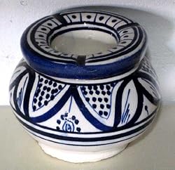 Moroccan Handmade Two-Piece Ceramic Blue Fez M Ashtray,by Treasures of Morocco,Free shipping