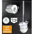 WENKO ProfiFIX SET Toilettenpapierhalter & WC B�rste - GLAS / EDELSTAHL - Rollenhalter - WC Garnitur - Toilettenb�rste