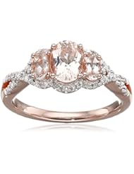 Jewelry: 10k Pink Gold Morganite and Diamond 3-Stone Ring (1/10cttw, I-J Color, I2-I3 Clarity), Size 7 - Amazon Collection