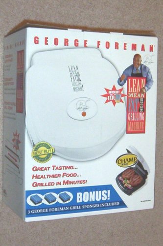 George Foreman Lean Mean Fat Reducing Grilling Machine -- Champ Size -- 3 George Foreman Grill Sponges Included -- NEW &#1110n Box!!!