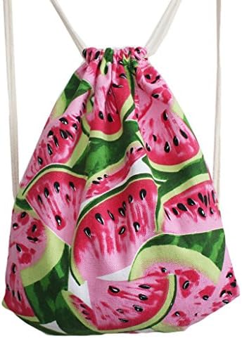 HongYa Large Size Cotton Canvas Drawstrings Backpack Sack Pack watermelon Printed Travel Laundry Bag shopping bags