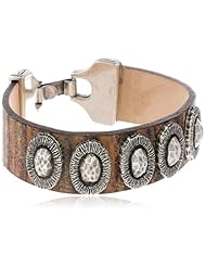 Streets Ahead Antique Silver Oval Conches Textured Leather Cuff Bracelet, 7"