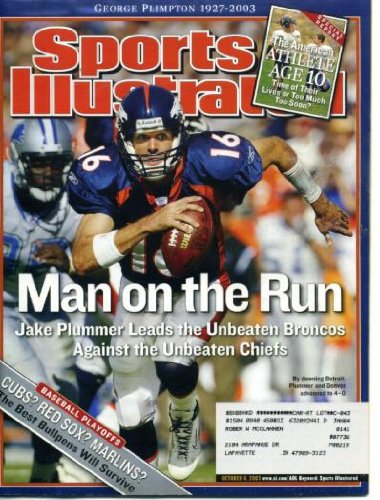 Sports Illustrated October 6, 2003 Jack Plummer/Denver Broncos, George Plimpton, University of Wisconsin Badgers