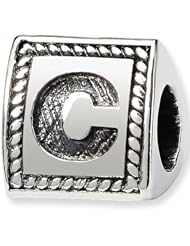 Reflection Beads Silver Letter C 3 Sided Alphabet Block Bead