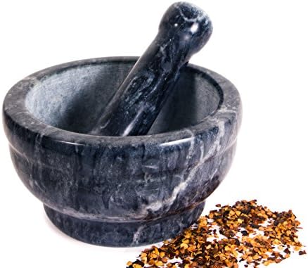 Mortar &amp; Pestle Set / Made Of Polished Solid Marble / By Magnifiso (Black)