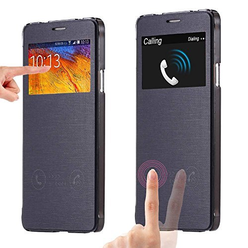 Samsung Note 4 Case, FLOVEME [ View Window Series ] Premium Ultra Thin Smart Slide PU Leather Flip Folio Cover for Samsung Galaxy Note 4 - Black