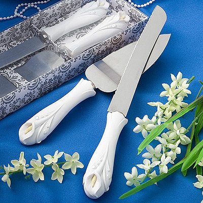 Calla lily design cake knife-server set, 24