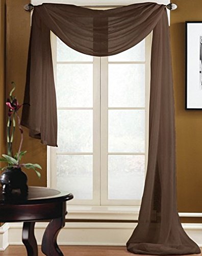 Gorgeous Home 1 PC Solid Brown Scarf Valance Soft Sheer Voile Window Panel Curtain 216" Long Topper Swag