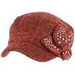 Elastafit Winter Floral Bow Crystals Knit Cadet Military Castro Hat Cap Wine