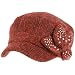 Elastafit Winter Floral Bow Crystals Knit Cadet Military Castro Hat Cap Wine