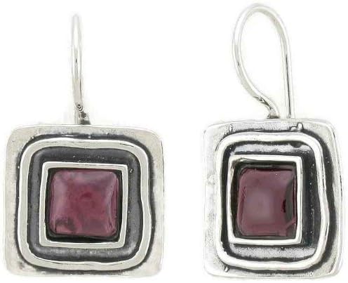 Silver Jewelry, 925 Sterling Silver Earring Set with Lock Back. Hammered and Oxidized Square. (2)6x6mm Square Garnet. Hand Made and Designed in Israel By Bili Silver. Shipped Directly From Tel Aviv Israel in a Gift Box.