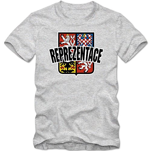 Tschechien EM 2016 #4 T-Shirt | Fußball | Herren | Trikot | Reprezentace | Nationalmannschaft, Farbe:Graumeliert (Grey Melange L190);Größe:XL