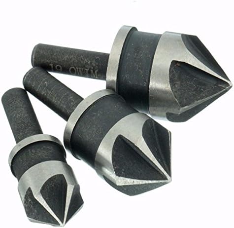 Drillzone 3pcs 5 Flute 90 Dgree Countersink Drill Bit Set 1/4 Inch Hex Chamfer Cutter 12mm/16mm/19mm