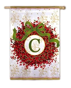 Monogram Holiday Wreath Regular Size Flag C