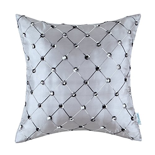 Euphoria CaliTime Pillow Cover Faux Silk Gray Ground Three-tone Diamonds Lattice Geometric Chain Embroidered 18