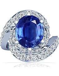Platinum Oval Cut Blue Sapphire Ring With Sidestones (GIA Certificate)
