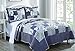 Dada Bedding Patchwork Bedspread Set - Blueberry Floral Plaid Checkered Quilted Coverlet - Cal King - 3-Pieces