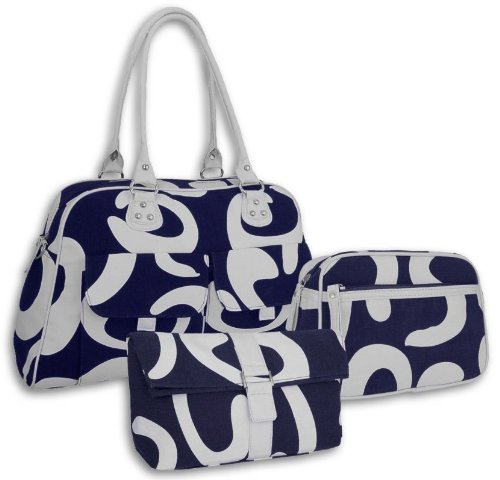 EyeCatchBags - Three Canvas Bags - Shoulder HandBag Clutch Bag & Make Up Bag Navy/White