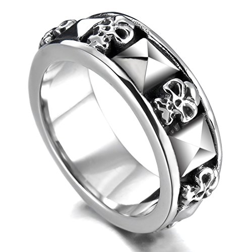 Men's Stainless Steel Ring Band Silver Black Skull Gothic Biker