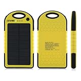 Solar Charger,Levin 6000mAh Rain/Dirt/Shockproof Dual USB Port Portable Charger Backup External Battery Power Pack for iPhone , iPad Air, Other iPads, iPods(Apple Adapters not Included), Samsung Galaxy, Most Kinds of Android Smart Phones and Tablets, and More Other Devices ,yellow