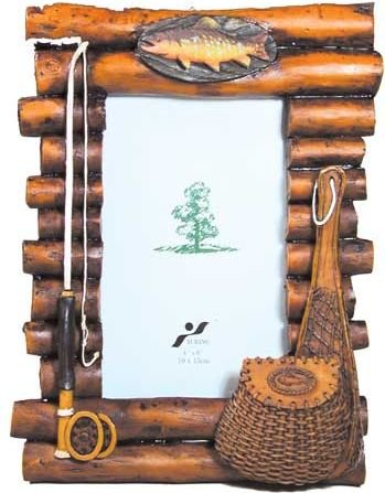 Rustic Wood Log Photo Frame with Fishing Theme Accents 4x6 (Vertical) by WD
