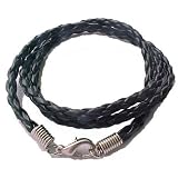 16" long Braided Leather Cord Necklace Lobster Claw Clasp - Black 4 strand braid round , 3 mm wide