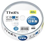 太陽誘電製 That's CD-Rデータ用 48倍速700MB スピンドルケース10枚入 CDR80WTY10MBVの画像