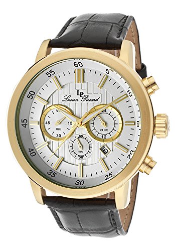 Lucien Piccard Men's 12011-YG-02S Monte Viso Chronograph White Textured Dial Black Leather Watch