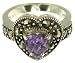 Silver Ladies Marquesite and Amethyst Heart Ring