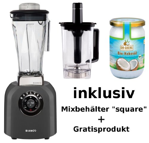 Standmixer BIANCO puro 4 Grau-Metallic inkl. 1,0 Liter Nass-/Trockenbehälter square + Dr. Goerg Kokosöl ODER Rezeptbuch