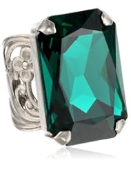 Sorrelli "Viridescence" Solitaire Emerald Cut Silver-Tone Adjustable Ring