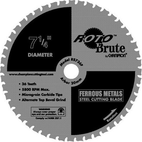 Champion RS736F RotoBrute 7-1/4-Inch 36 Tooth ATB Ferrous Metal Cutting Saw Blade with 20-Millimeter Arbor