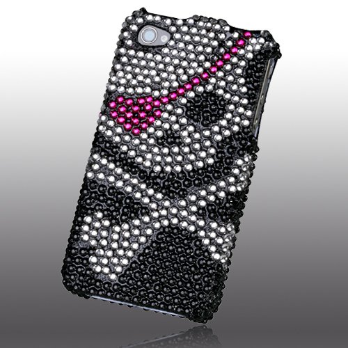 Apple iPhone 4 4G Full Diamond Bling Skull Snap on Hard Case Cover Faceplate Shield Protector + 2 Bio Degradable Screen Wipes