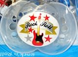 Sassy MAM Rock n Roll 2 silicone pacifiers + keeper 6+ months Silk Touch