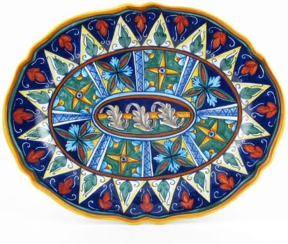 Hand Painted Italian Ceramic Oval Platter Full Decoration Geometrico 20E - Handmade in Deruta