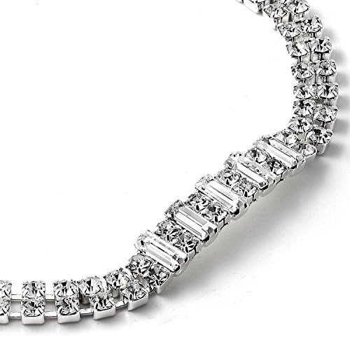 Greatmate Silver Crystal 2 Rows Square Shape and Rectangle Shape Centerpieces Link Bracelet