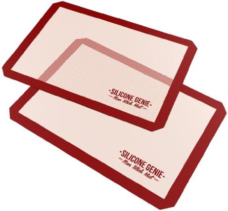 Silicone Genie Non-Stick Baking Mat Half Size (295mm X 420mm) Fiberglass Baking Liner- Silpat and Artisan Style, Make Homemade Cookies, Macaroons, Bread, Roll Fondant - Pastry, Roast Joints, Enjoy Anything From Your Freezer to Oven, Pizza, ETC...Everything Just Slides Off, No More Scrubbing Baking Pans or Trays, Certified FDA & LFGB Approved, 100% BPA Free, Withstands Heat up to 420f to - 40f, Oven and Freezer Safe, Lifetime Money Back Guarantee!!! *Bonus Giveaway * 15 Handpicked Home-Style Cookie Recipes Ebook* Cookie Addiction - Sweet Treats for a Sugar Filled Life !!