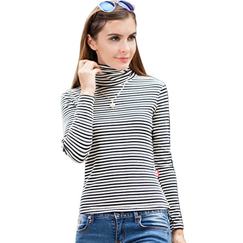 LAISIYI Women's Stripe Casual High Collar Long Sleeve Slim Pullover T-shirt