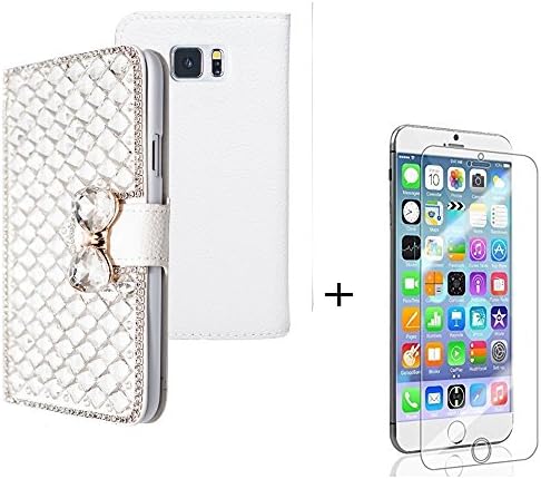 Iphone 6 Case,Iphone 4.7 Case - 3D Handmade Bling Crystal Silver Stone Pendant Sparkle Glitter Rhinestone Diamond Flowers PU Leather Wallet Type with Magnetic Clasp Credit Card Holder Design Folio Case Cover for Iphone 6 Case,Iphone 4.7+ Screen Protector