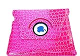 (LightaheadTM) 360 Degrees Rotating Stand (Hot Pink Crocodile) Leather Case for Apple Ipad 2 Smart Cover for iPad 2 Wake/sleep Ability