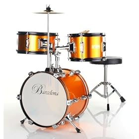 Barcelona Three-Piece 12-Inch Kid's Drum Set with Seat, Cymbal, and Sticks - Gold