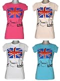 Womens Union Jack Flag T Shirts Ladies Glitter Tops Great Britain Bling T Shirts