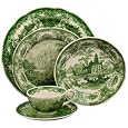 5-Piece Green and White Porcelain Dinner Place Setting